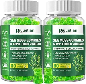 2 Pack Sea Moss Gummies - 120 Vegan Irish Moss Gummy Bears - Made with Natural & Organic Sea Moss Gel, Bladderwrack & Burdock Root - Seamoss Supplement for Energy, Immune Support