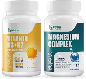 Vitamina D3 K2 con MCT Oil 90 Softgels &amp; Magnesium Breakthrough Complex Suplemento ← Bone, Corazón, Muscle &amp; Nervous System Support - Non-GMO