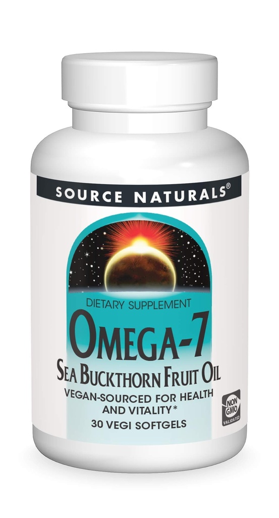 Source Naturals Omega-7 Sea Buckthorn Fruit Oil, Non-GMO, Vegan-Sourced for Health and Vitality* - 30 Vegan Softgels