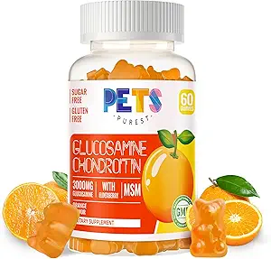 Pets Purest Glucosamine Chondroitin Gummies with MSM & Elderberry Extra Strength - Joint Support, Antioxidant Immune Support Supplement for Adults, Men &amp; Women. Orange