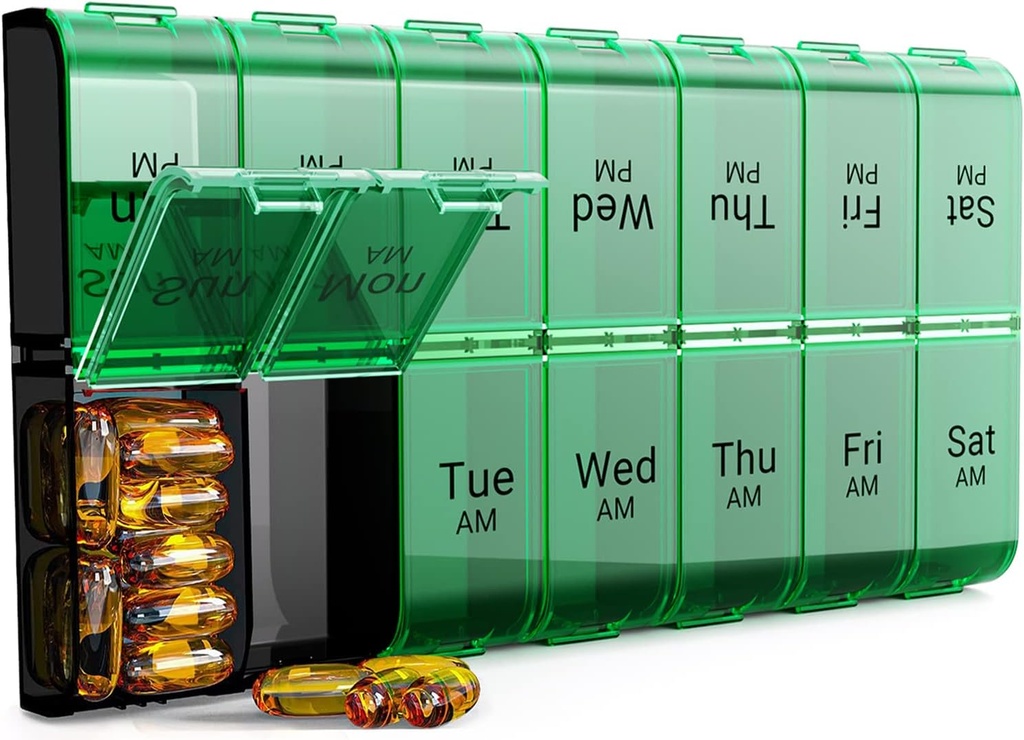 Extra Large Pill Organizer 2 veces al día, XL 7 Day Pill Box AM, Jumbo Weekly Pill Case, Daily Night Oversized Medicine Organizer, Vitamin Holder, Big Pill Container, Twice a Day Pill Organizer