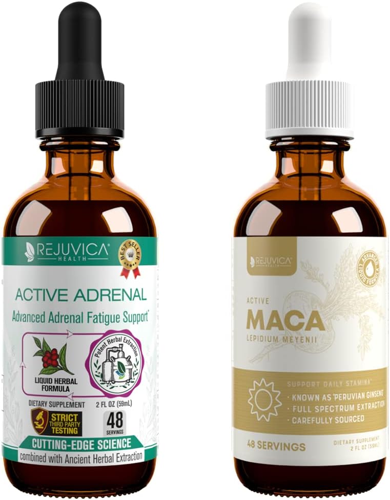 Rejuvica Health Active Adrenal + Active Maca - Support Energy + Stress - Envío líquido para una mejor absorción - Rhodiola, Maca, Holy Basil, Ashwagandha &amp; More!