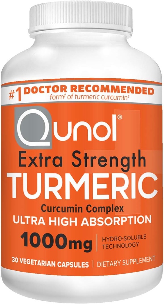 Cunol Turmeric Curcumin Capsules, 1000mg Suplemento Extra Strength, Tecnología Patented Hydro-Soluble, Alternativa a la Curcumina Turmérica con Pepper Negro, 30 cápsulas Veggie