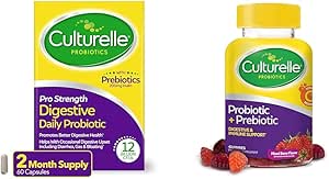 Culturalle Pro Strength Daily Probiotic Capsules, 60 Conteo diario de Gummies Probióticas para Hombres Mujer, Berry Flavor, 52 Conde