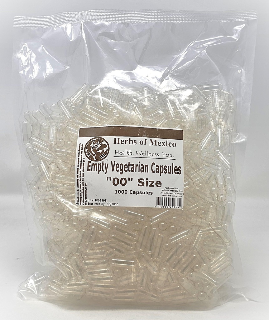 Empty Vegetarian Capsules, Size 00, Clear, Vegan, Plant-Based, 1000 Count