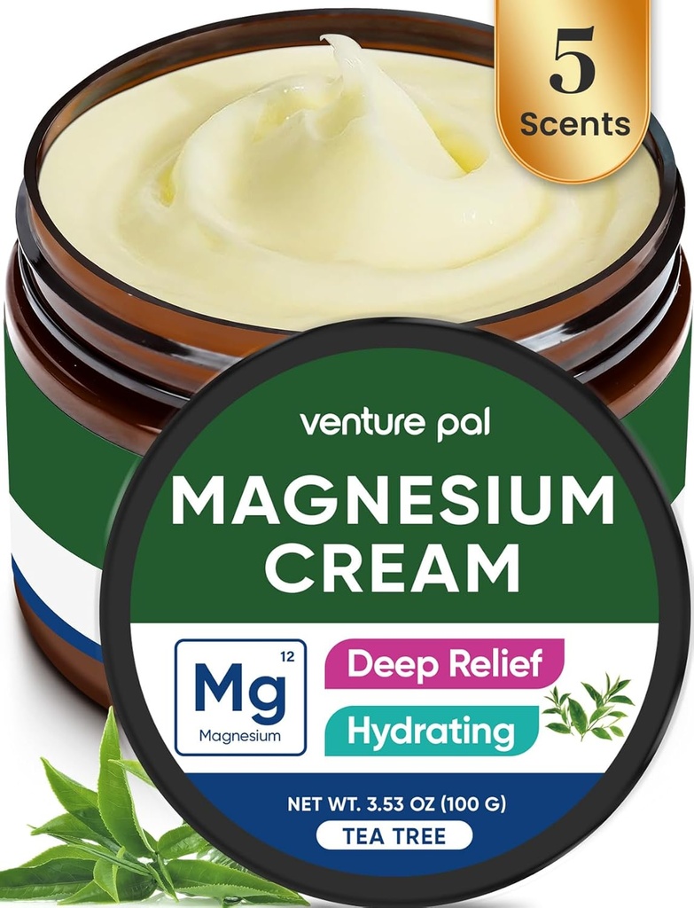 Venture Pal Magnesium Lotion, Topical Magnesium Cream for Sleep, Leg Cramps & Pain, Muscle Relax, Calma, Moisturizing Supplement with Coconut Oil, Shea Butter & Hyaluronic Acid, Safe for Kids