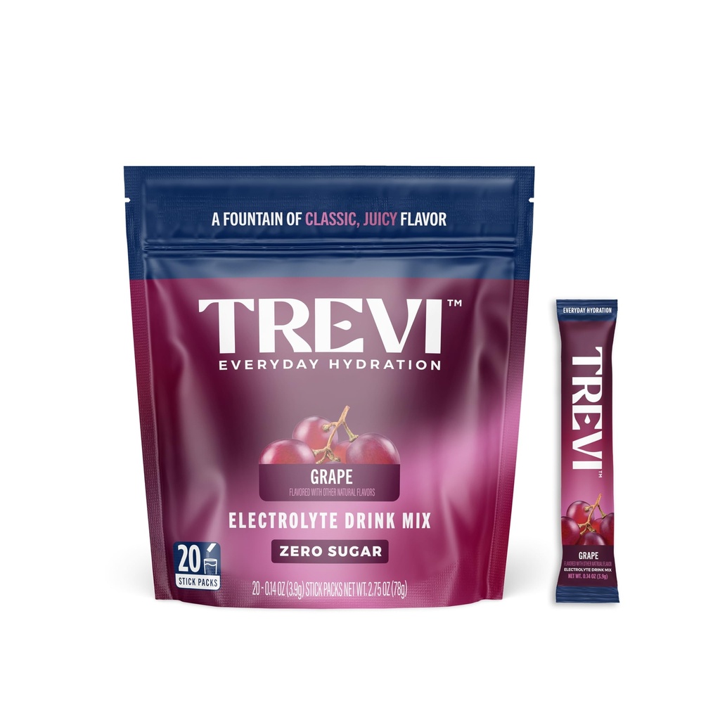 TREVI Electrolytes Powder Packets, Sugar Free Hydration, Grape 20 Pack