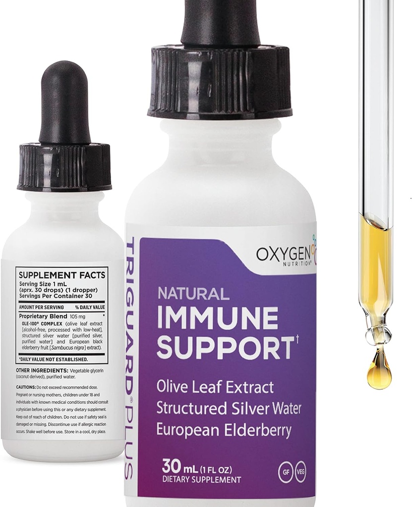 Triguard Plus Concentrate ← Colloidal Silver, Sambucus Elderberry Extract &amp; Olive Leaf Extract, 3-in-1 Liquid Immune Support ← Powerful Immune System Booster ← Great Taste - 1oz / 30ml, Made in USA