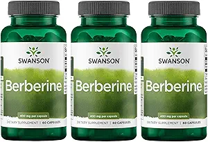 Swanson Berberine - Estándarizado 97% Berberine HCl- 400mg Cada - 60 cápsulas 3 botellas