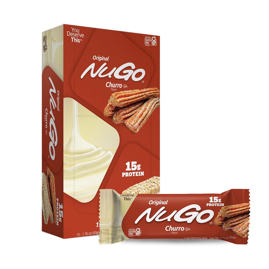 NuGo Protein Bar, Churro, 15g Protein, Gluten Free, 15 Count