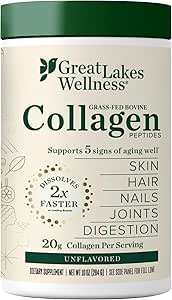 Grandes Lagos Wellness Collagen Peptides Polvo para la piel, el pelo, uñas, juntas " Digestión - Desarrollado - Quick Dissolve Hidrolyzed, Non-GMO, Keto, Kosher - 10 oz