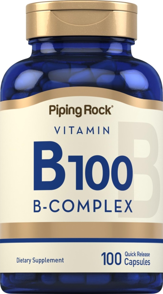 Piping Rock Vitamina B-100 Complejo tención 100 cápsulas Ø Vitaminas B12, B1, B2, B6 Silencio No GMO, Gluten Suplemento Gratis