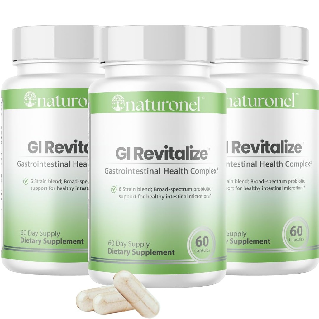 GI Revitalize (3 Pack) Probiotics for Digestive Health | Gut health with 6 Strains, FOS & Marine Polysaccharides, Bio Complex | Probiotics for Men | Gut health for Women | Made in USA, GMP Certified