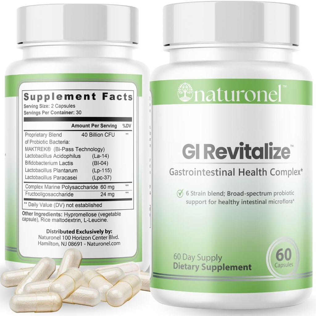 GI Revitalize – Probiotics for Digestive Health | Gut health with 6 Strains, FOS & Marine Polysaccharides, Bio Complex | Probiotics for Men | Gut health for Women | Made in USA, GMP Certified (1)