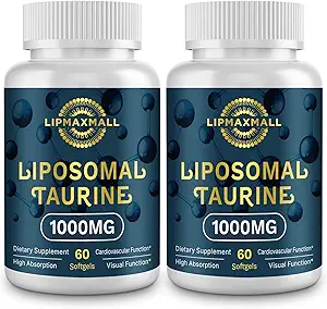 Suplemento Liposomal de Taurina 1000mg, Aminoácidos de alta absorción para el corazón, Nerve, Brain, Visual (60 Softgels - 2 Pack)
