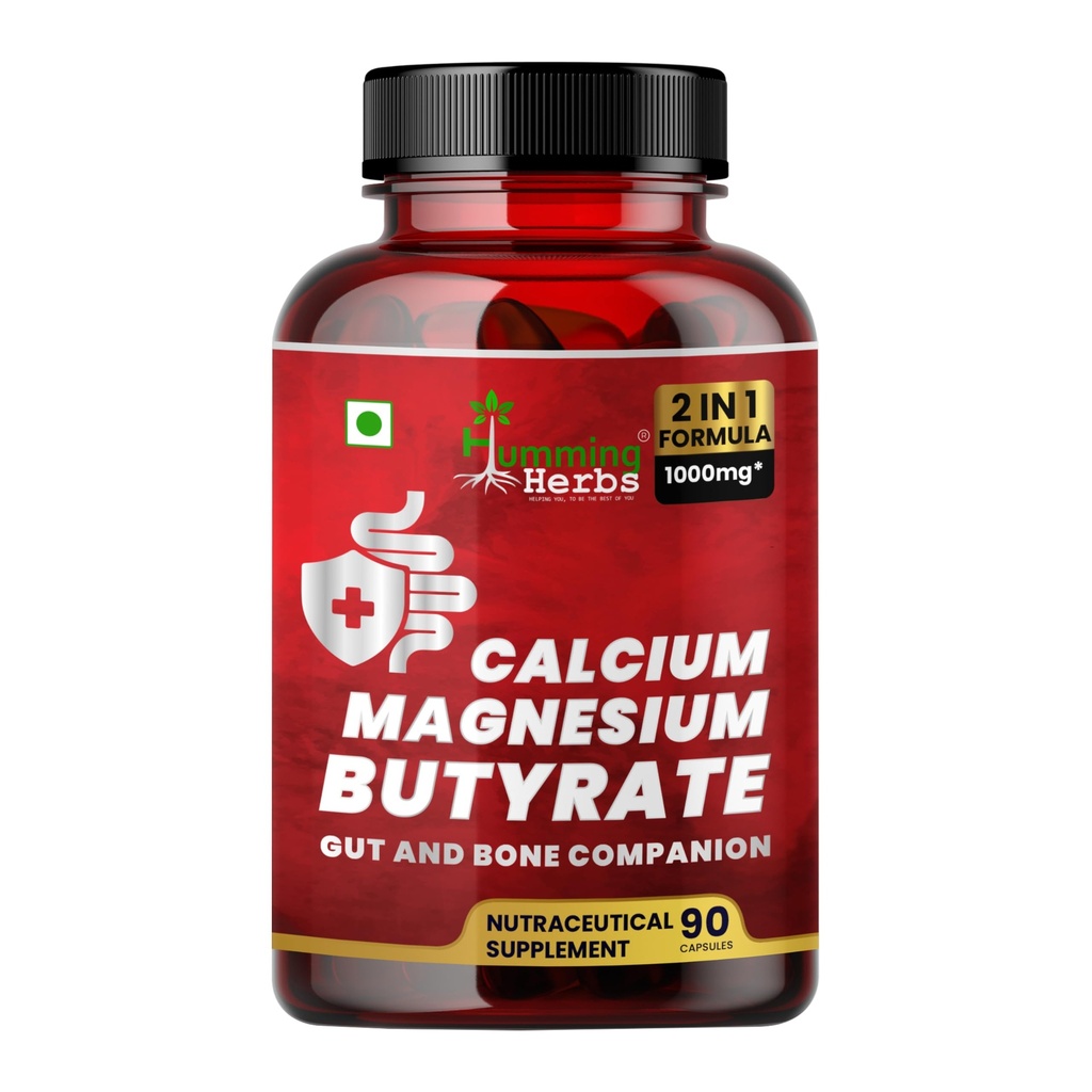 Humming Herbs Calcium Magnesium Butyrate Capsules for Bone Health, 90 Count