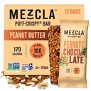 Mezcla Puff Crispy Protein Bares, Gluten Gratis &amp; Vegan Protein Bares, 10g Protein, Alt for Crispy Rice Treat, Granola Bares &amp; Bares de desayuno, Snacks saludables para adultos, mantequilla de maní Chocolate, 12 Pack