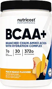 Nutricost BCAA + Polvo de hidratación (Peach Mango) 30 Servimientos - Aminoácidos de cadena ramificados con complejo de hidratación - Gluten-Free, Non-GMO