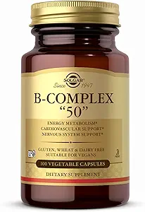 Solgar B-Complex “50” - 100 cápsulas vegetales - Energía Metabolismo & Nervous System Support - No GMO, Vegan, Gluten Gratis - 100 servicios