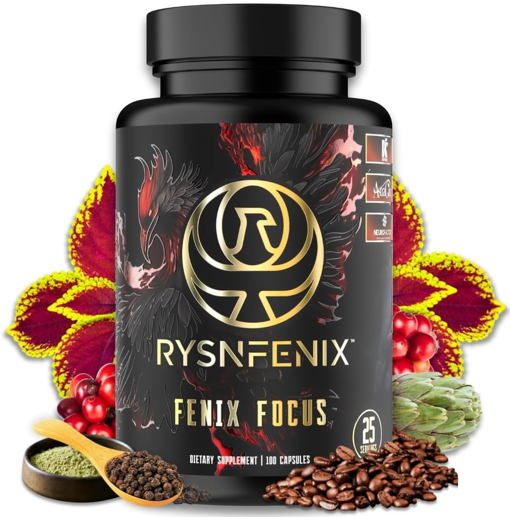 Fenix Focus – Fórmula Nootrópica Premium con Caffeine (Fast &amp; Slow), L-Theanine, B12, Tyrosine, Choline, Artichoke – 100 cápsulas