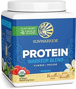 Sunwarrior - Warrior Blend, Planta Basada, Raw Vegan Protein Polvo con Peas &amp; Hemp, Vanilla, 15 Servimientos, 13.2 Ounce