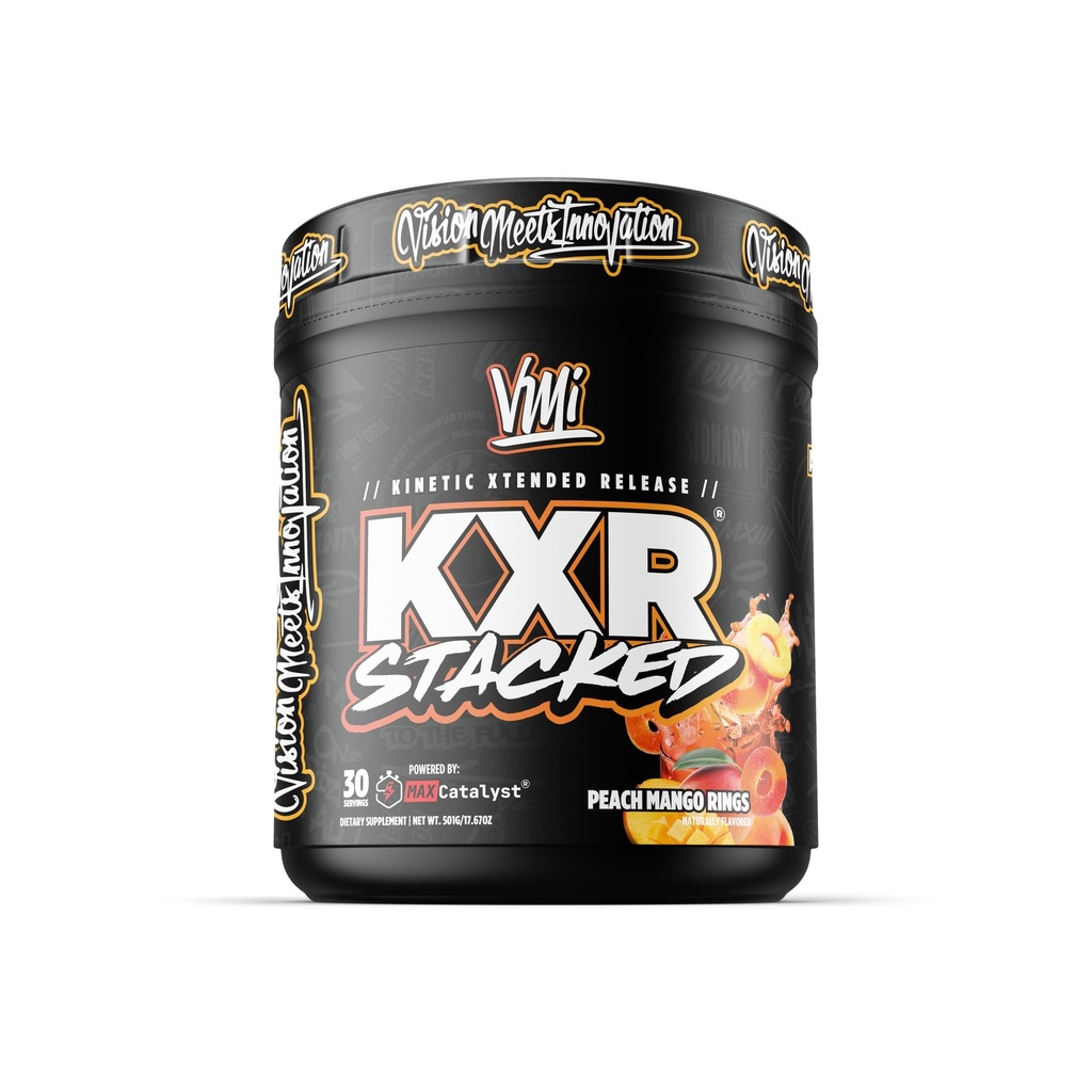 VMI Sports K-XR Stacked Essential Pre Workout Powder | Energy – Focus – Power & Pumps | Maximum Absorption Formula | Great Taste for Men & Women | Peach Mango Rings, 30 Servings