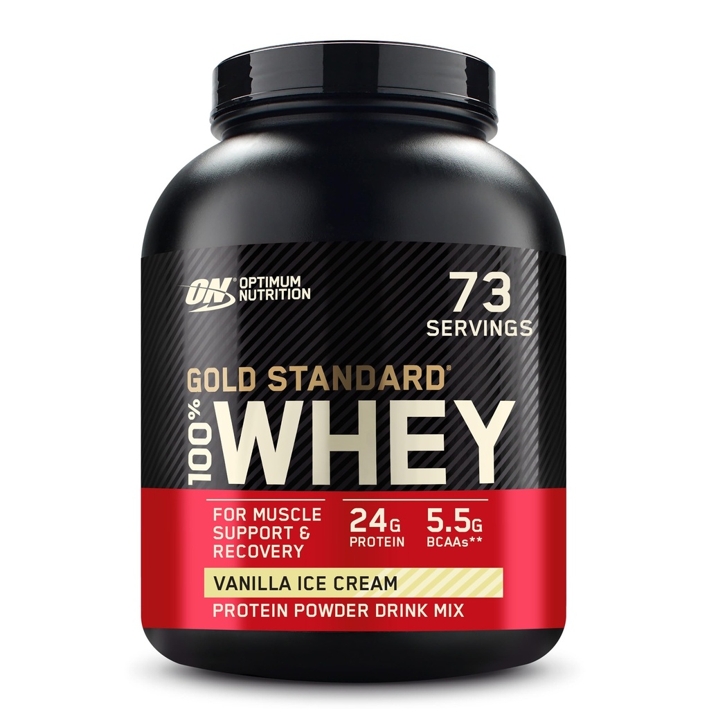 Optimum Nutrition Gold Standard 100% Whey Protein Powder, Vainilla Ice Cream, 5 libras (Packaging May Vary)
