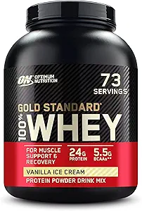 Optimum Nutrition Gold Standard 100% Whey Protein Powder, Vainilla Ice Cream, 5 libras (Packaging May Vary)