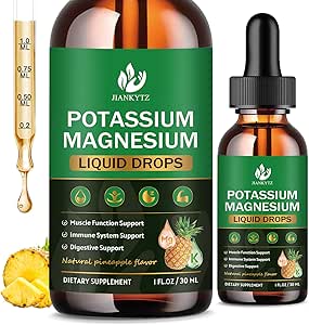 (2 Pack) Suplemento de magnesio de potasio para la salud inmune &amp; Muscle Support, Alta Absorción, Complejo de Magnesio Triple con Glycinate, Taurate, Citrate y Potasio, Pineapple Flavour, 1 Fl Oz