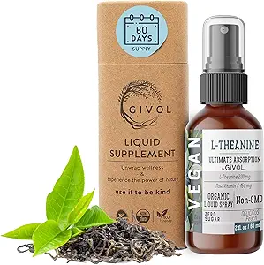 200mg L-Theanine & 150mg Vitamin C Liquid Spray for Kids &amp; Adults - Real Peach Extract Flavor - Non-GMO, Gluten Free, Sugar Free, Alcohol Free, All Natural - 2 Fl Oz 60 Days Supply