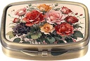 Caja de pill de Dynippy Caja de pill con espejo Retro Pocket 2 Compartment Medicine Case Vitamin Pill Organizer for Pocket Purse and Travel (Cute Flower)