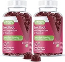 Viteey Beet Root Gummies con Magnesio & Vitamina C - Suplemento de Beetroot para la salud del corazón, la presión arterial Soporte - Vegan, sin gluten - 120 Conde