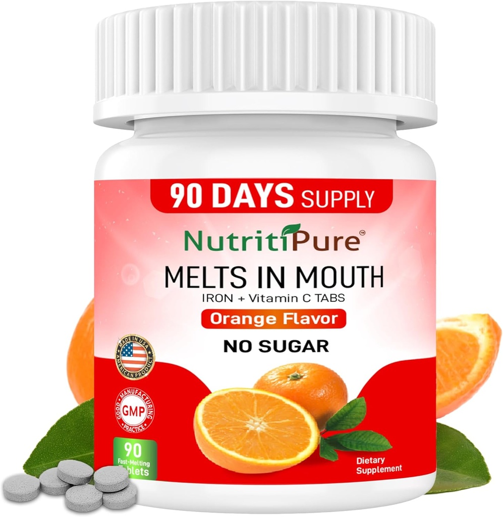 Suplemento de Hierro Chewable para Mujeres/Men(Carbonyl Iron 18 mg con vitamina C 30 mg) Tablet in Orange Flavor 90 Count (1)