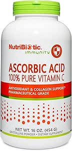 NutriBiotic Ascorbic Acid Vitamin C Powder, 16 Oz | Pharmaceutical Grade L-Ascorbic Acid, 2000 Mg Per Serving | Essential Immune & Antioxidant Collagen Support Supplement | Vegan, Gluten & GMO Free