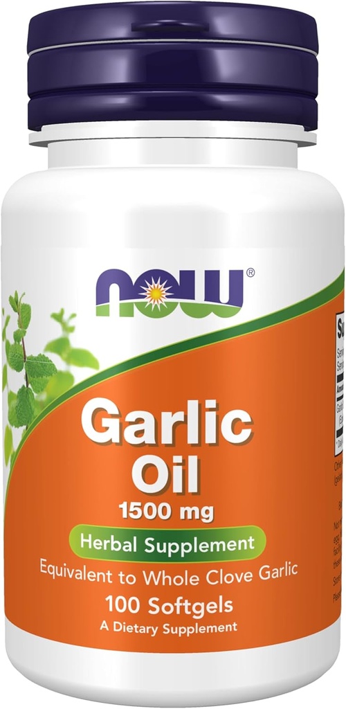 AHORA Suplementos de alimentos, Aceite de ajo 1500 mg, Tamaño de servicio Equivalente a Ajo de cierre completo, 100 Softgels