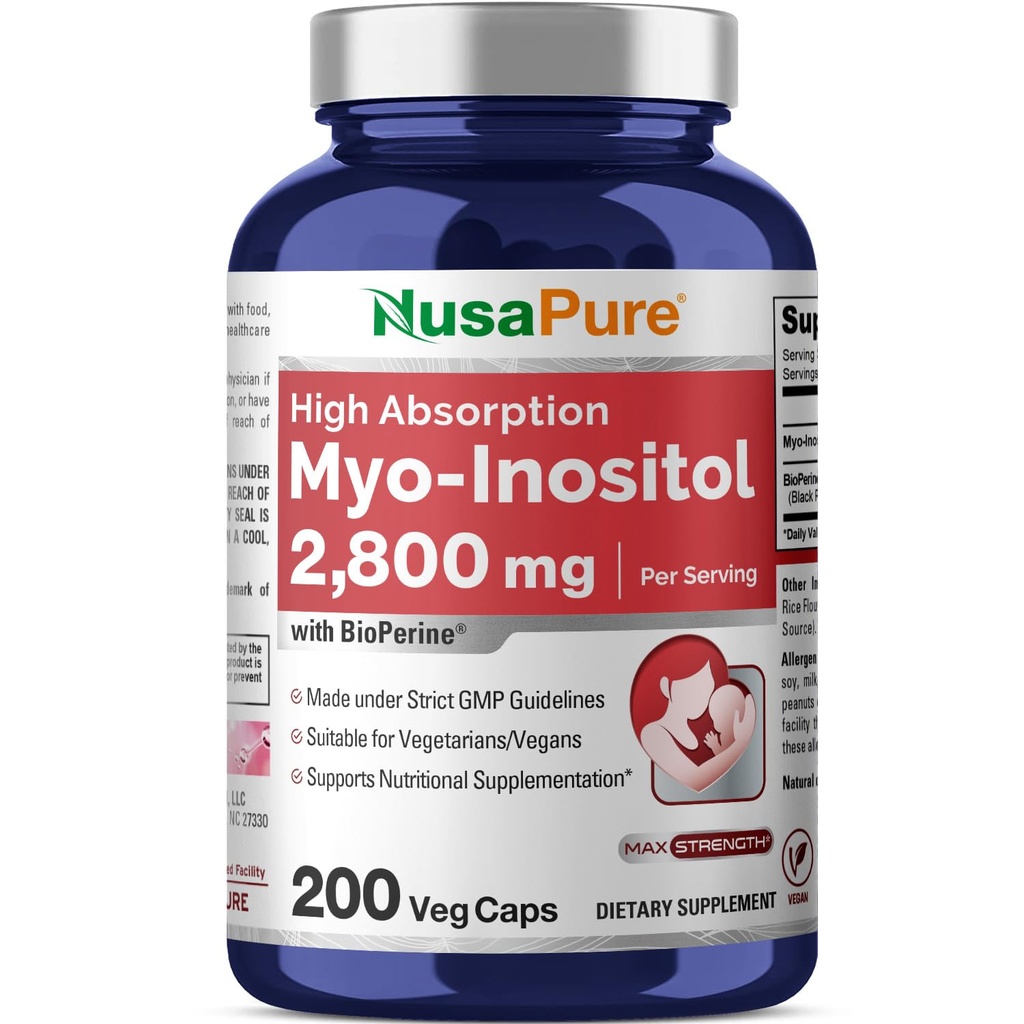 NusaPure Myo-Inositol 2800mg, 200 cápsulas, suplemento de fuerza adicional, no GMO