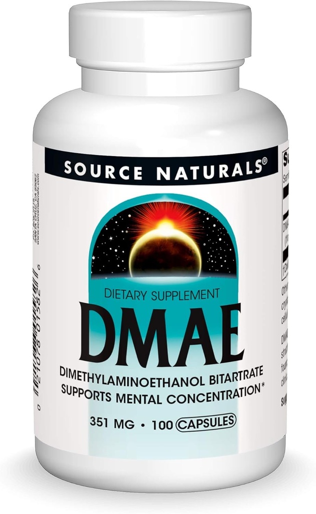 Fuente Naturals DMAE, Dimethylaminoethanol Bitartrate - Apoya la concentración mental*, 351mg - 100 cápsulas