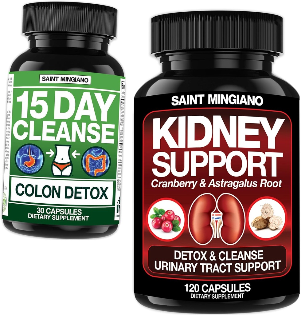 Apoyo al riñón Limpiar Detox &amp; Reparar 120 Caps - Junto con - 15 días de limpieza Silencio Colon Detox con laxante natural