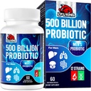 Probióticos para Hombres, 500 Billones CFU &amp; 12 Hombres Probiótico para Salud Digestiva + 4 Fibra Prebiótica Orgánica, para Salud Digestiva, Gut, Inmune, Bloating, Gas, Apoyo Energético, Estable de Estante - 60 cápsulas