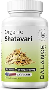 Shatavari ecológico 1200mg, 60 cápsulas - Lactation Support Vitaminas, Saldo hormonal para las mujeres, Espárragos Racemosus Root