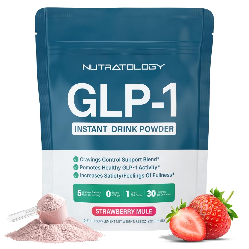 GLP-1 Booster | Control Cravings, Appetite Support & Gut Health | High In Fiber & Sugar-Free Drink Mix | GLP1 Supplements Weight Loss Women & Men | Strawberry Mule Flavor | Made In USA | 30 Servings