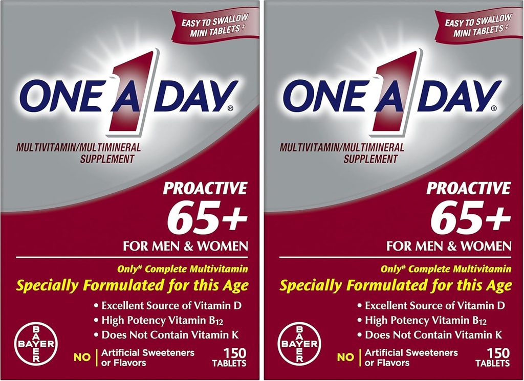 UNA A DAY Proactive 65+, Mens & Womens Multivitamin, Suplemento con Vitamina A, Vitamina C, Vitamina D y Zinc para Immune Health Support*, Calcium, Folic Acid &amp; More, Tablet 150 Count (Pack of 2)