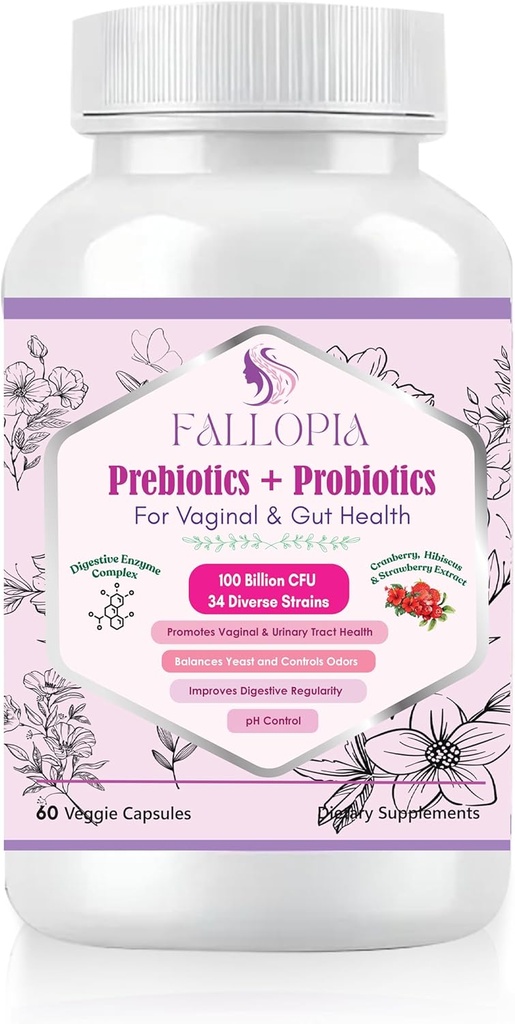 Probióticos para Mujeres 100 Billones de UF con Prebióticos, Enzimas Digestivos, Arándano, D-Mannose & Hibiscus – 34 Suplemento de Cuidado Femenino de Strain para Salud Vaginal, Gut &amp; Urinary &amp; PH Balance Asistencia