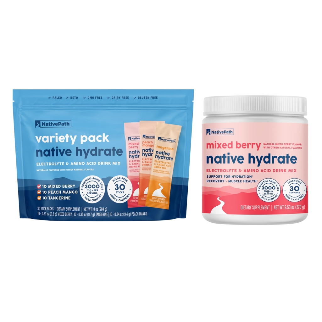 NativePath Hydrate Variety Stick Packs & Mixed Berry Hydrate Jar