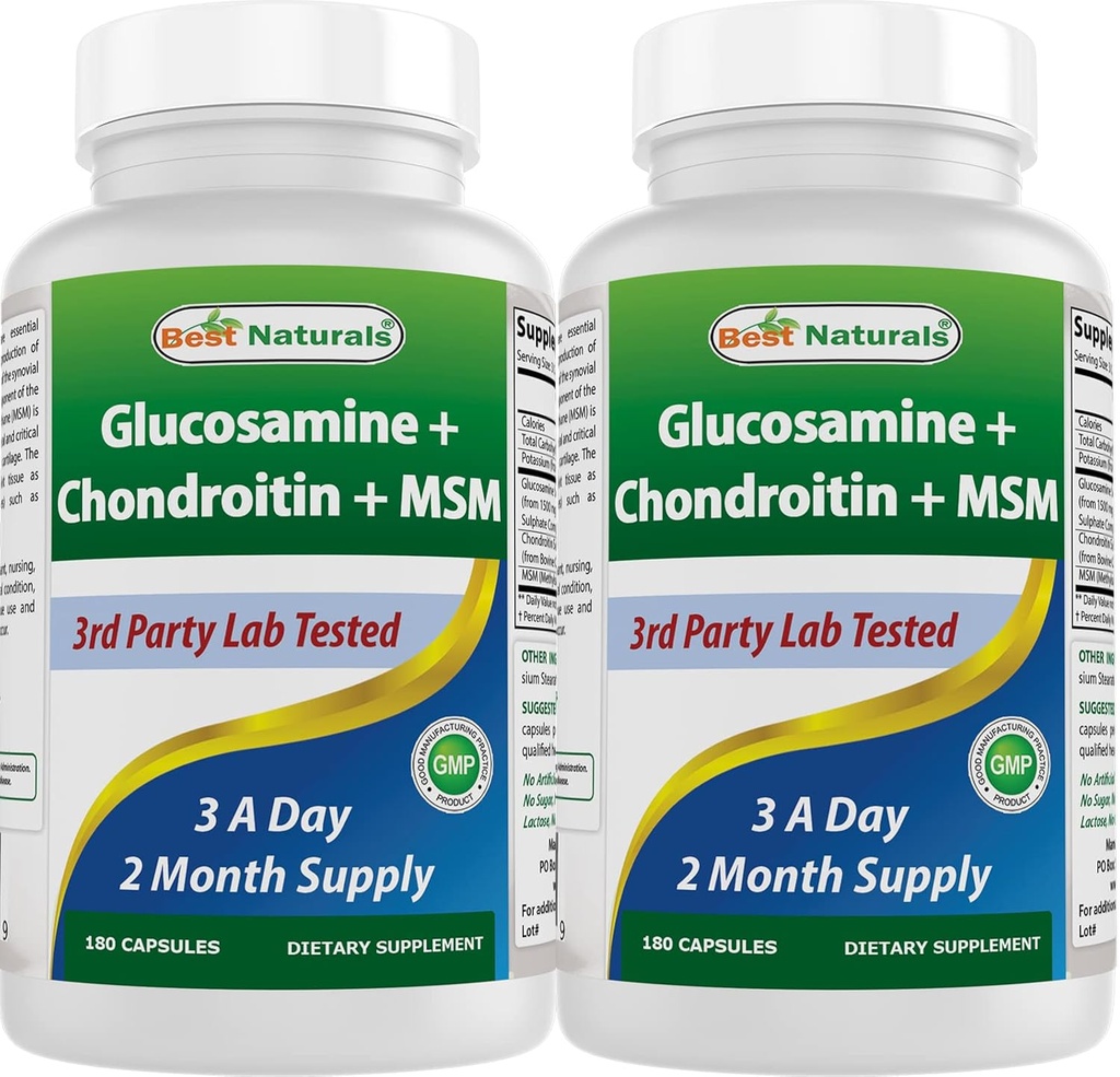 Best Naturals, Glucosamine Chondroitin y MSM Joint Supplements, 2600 mg por Serving, (180 Conde (Pack of 2))