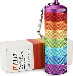 Organizador semanal de píldoras metálicas para viajes al aire libre, aluminio, impermeable, que es resistente a los golpes y tiene grandes componentes para el almacenamiento de vitaminas, aceite de pescado, píldoras de emergencia