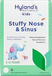 Hiland's Kids Stuffy Nose and Sinus Tablets, Cold Medicine for Children Ages 2 and up, Headache Relief and Nasal Decongestant, Quick Dissolving Tablets, 50 Count