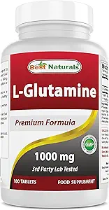 Mejores Naturales L-Glutamina 1000mg Combustible para el entrenamiento (No-GMO) Tabletas, 180 Condes