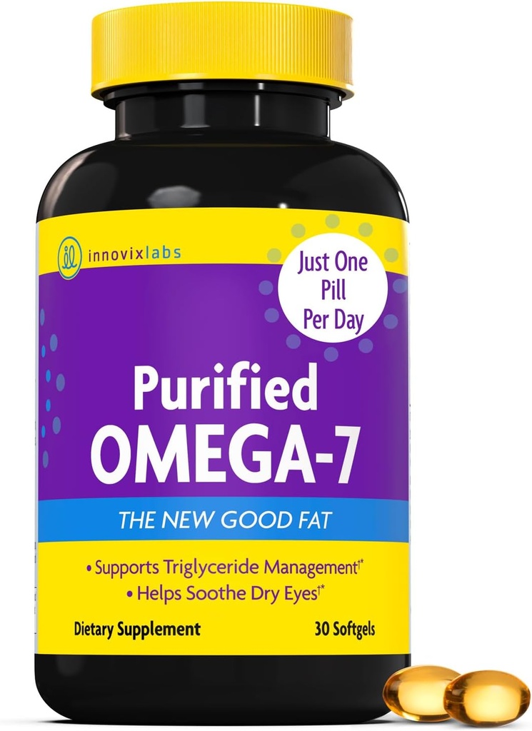 InnovixLabs Purified Omega 7 Suplemento - 210 mg Omega-7 Palmitoleic Acid, Fish Oil for Metabolism & Triglyceride Support, Essential Fatty Acids, IFOS Aprobado, 30 Softgels