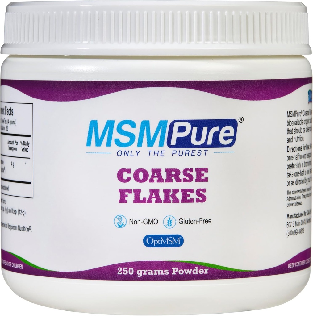 KALA HEALTH MSMPure Coarse Flakes MSM Powder – US-Made MSM for Joint Health, Skin Appearance, and Hair & Nail Support – 8.8 oz, Organic Sulfur